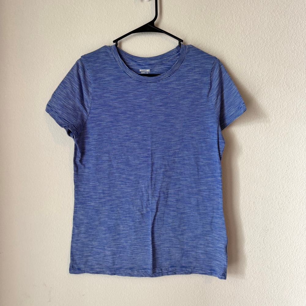 Mossimo Supply Co Womens Blue White Striped Crew Neck Short Sleeve Tee Shirt L - Picture 2 of 6
